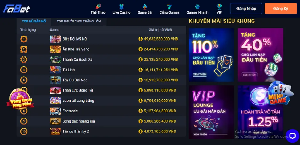 Thưởng nạp tiền f168vip app